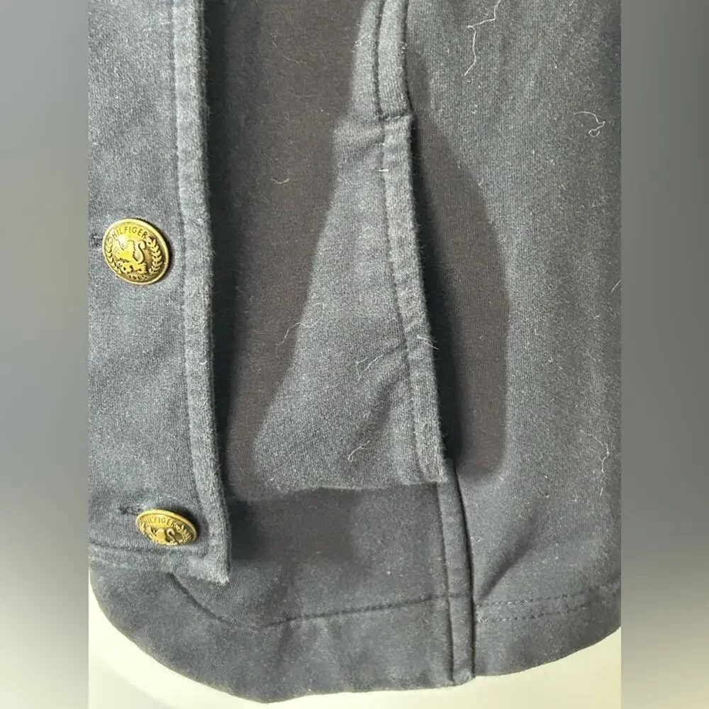Tommy Hilfiger Military Jacket Navy Gold Button Cropped Blazer Size M